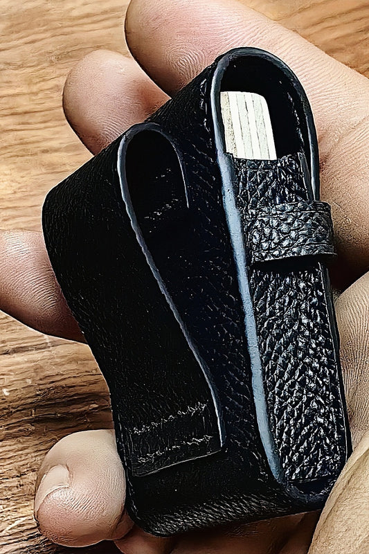 Lighter case made of cowhide with litchi grain pattern