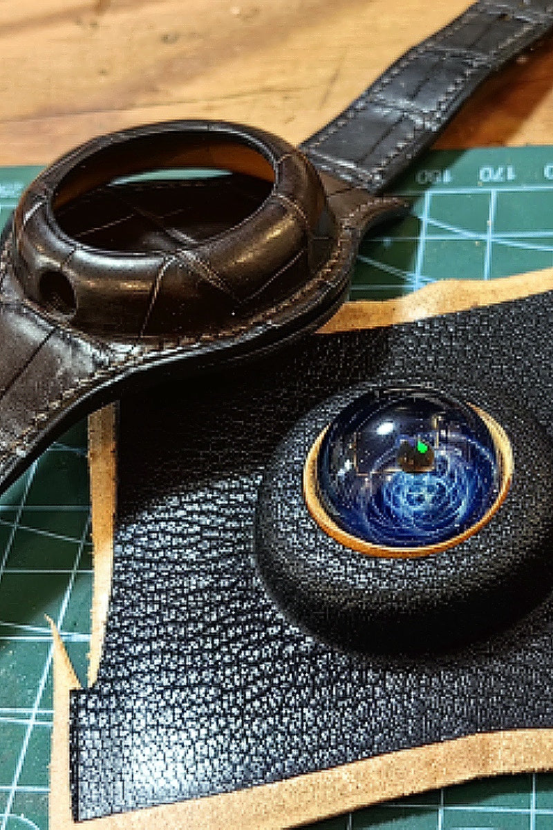 Cosmic Light Lucky Glass Bead (Japan) -Crocodile Leather Wristband