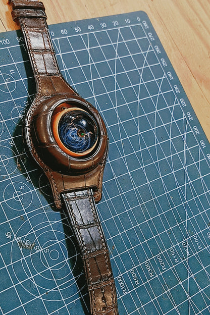 Cosmic Light Lucky Glass Bead (Japan) -Crocodile Leather Wristband