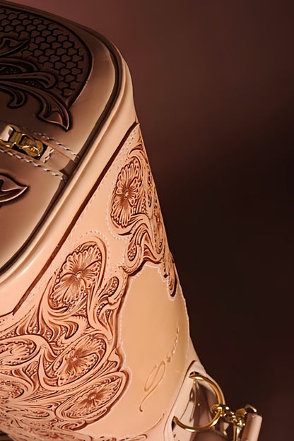 Hand-carved vegetable-tanned cowhide golf bag