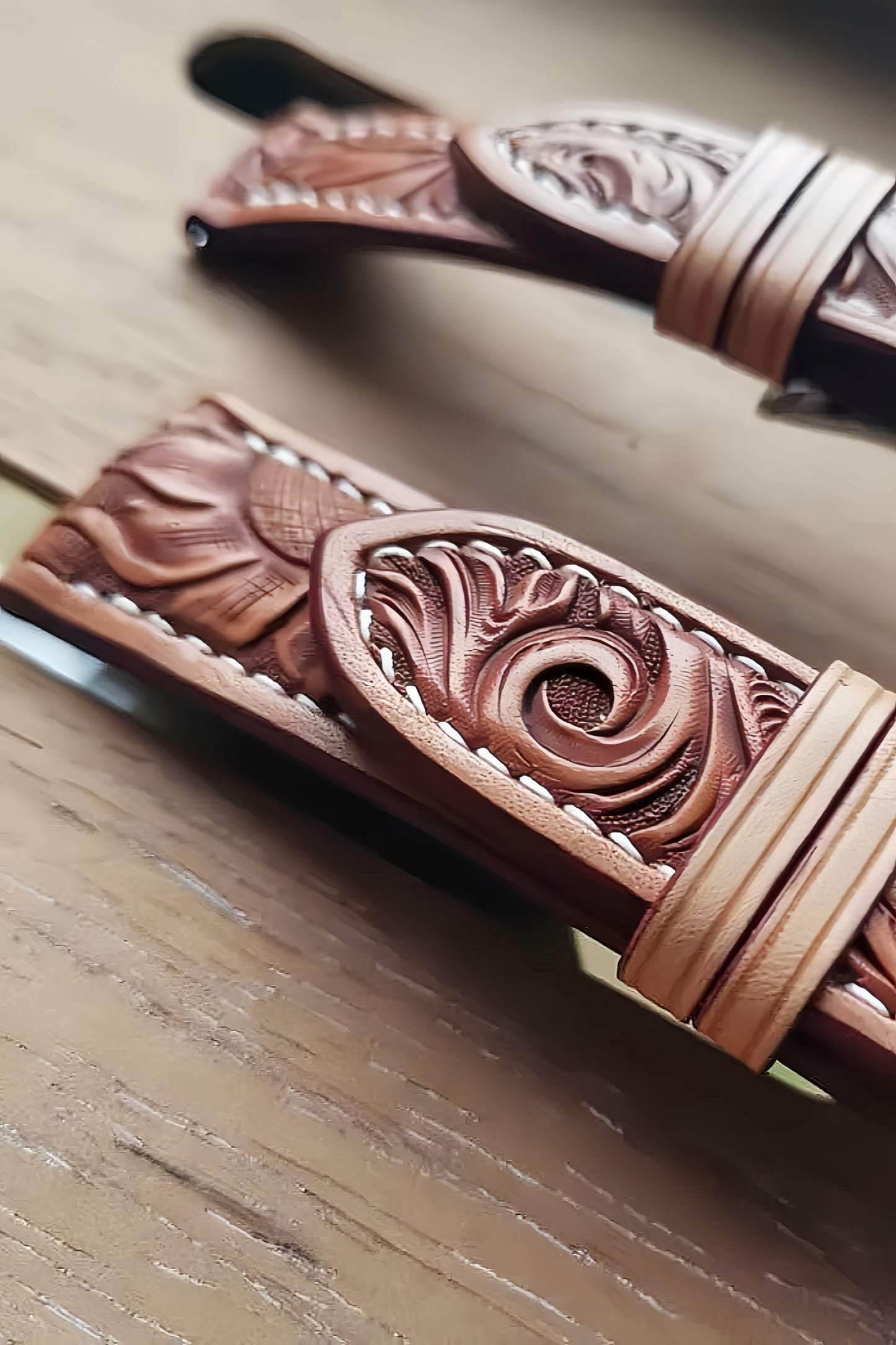 Hand-carved vegetable-tanned cowhide watch strap