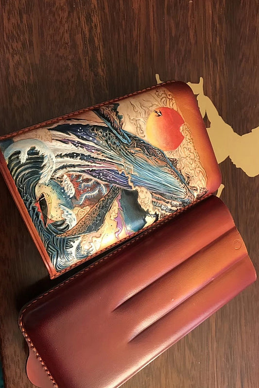 Hand-carved Cigar Case Made of Vegetable-tanned Cowhide