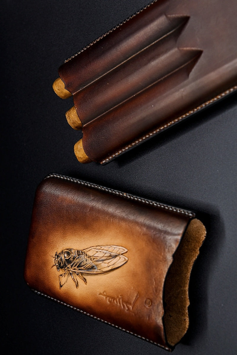 Hand-carved Cigar Case Made of Vegetable-tanned Cowhide