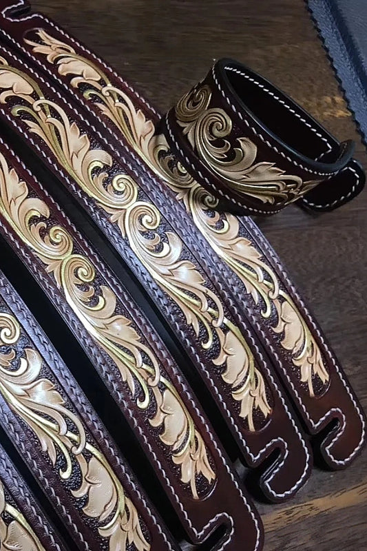 Hand-Carved Vegetable-Tanned Cowhide Pipe Rack