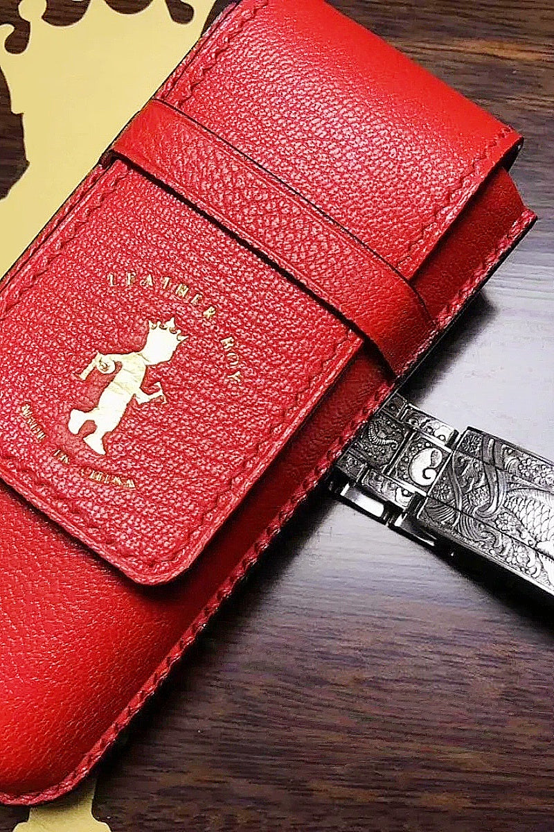 Lychee-pattern cowhide watch storage bag