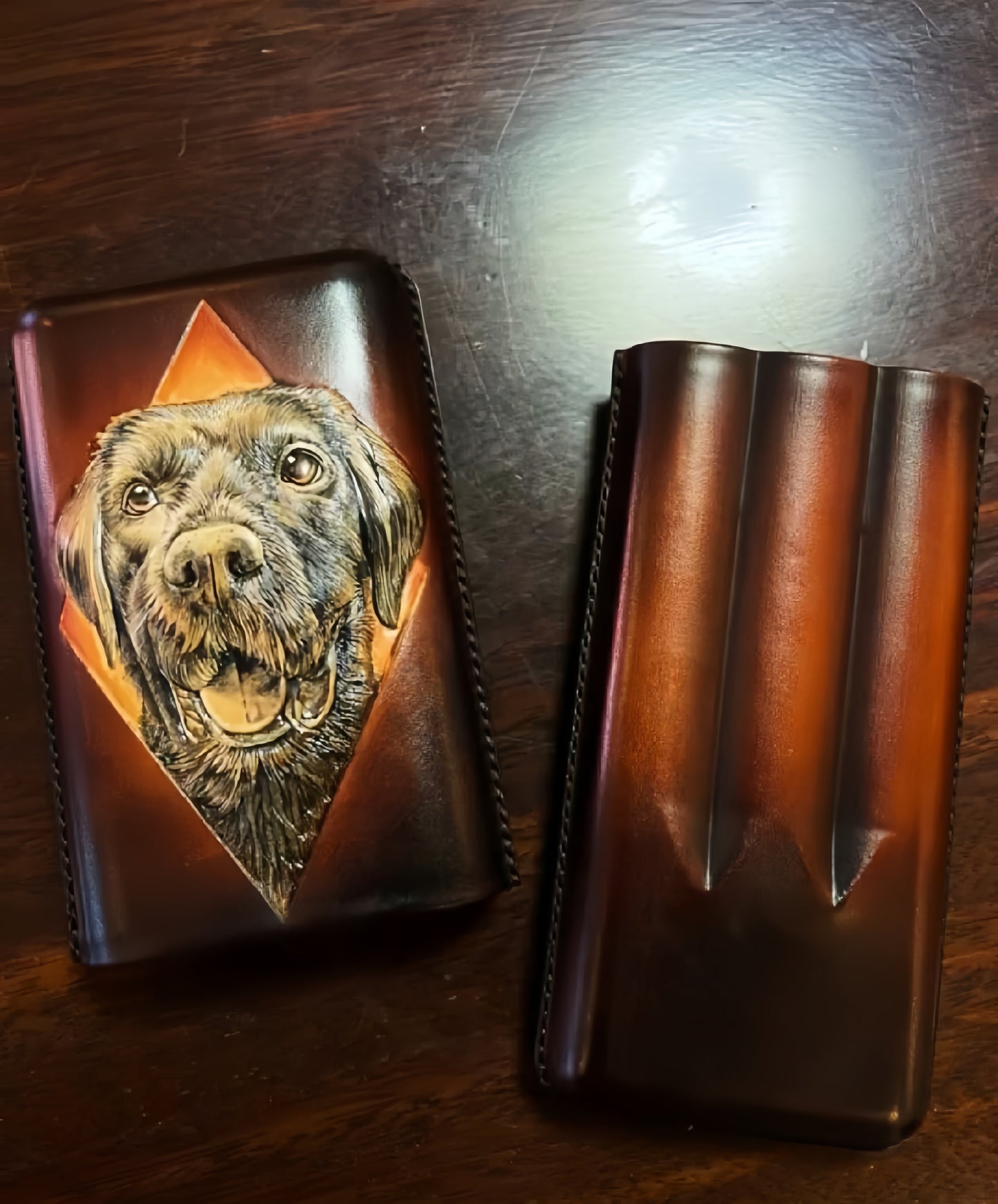 Hand-carved Cigar Case Made of Vegetable-tanned Cowhide