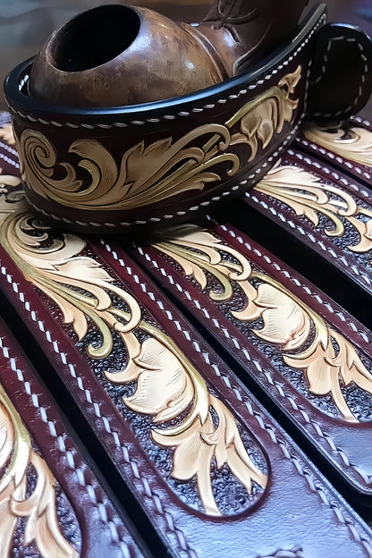 Hand-Carved Vegetable-Tanned Cowhide Pipe Rack