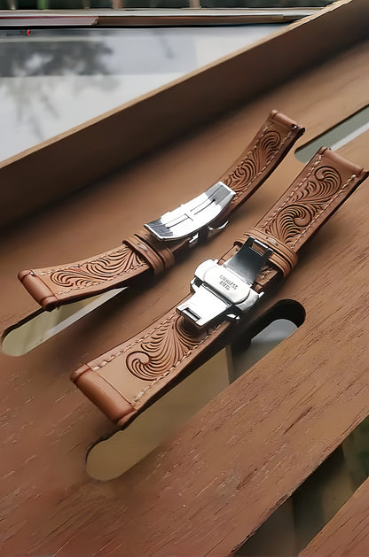 Hand-carved vegetable-tanned cowhide watch strap