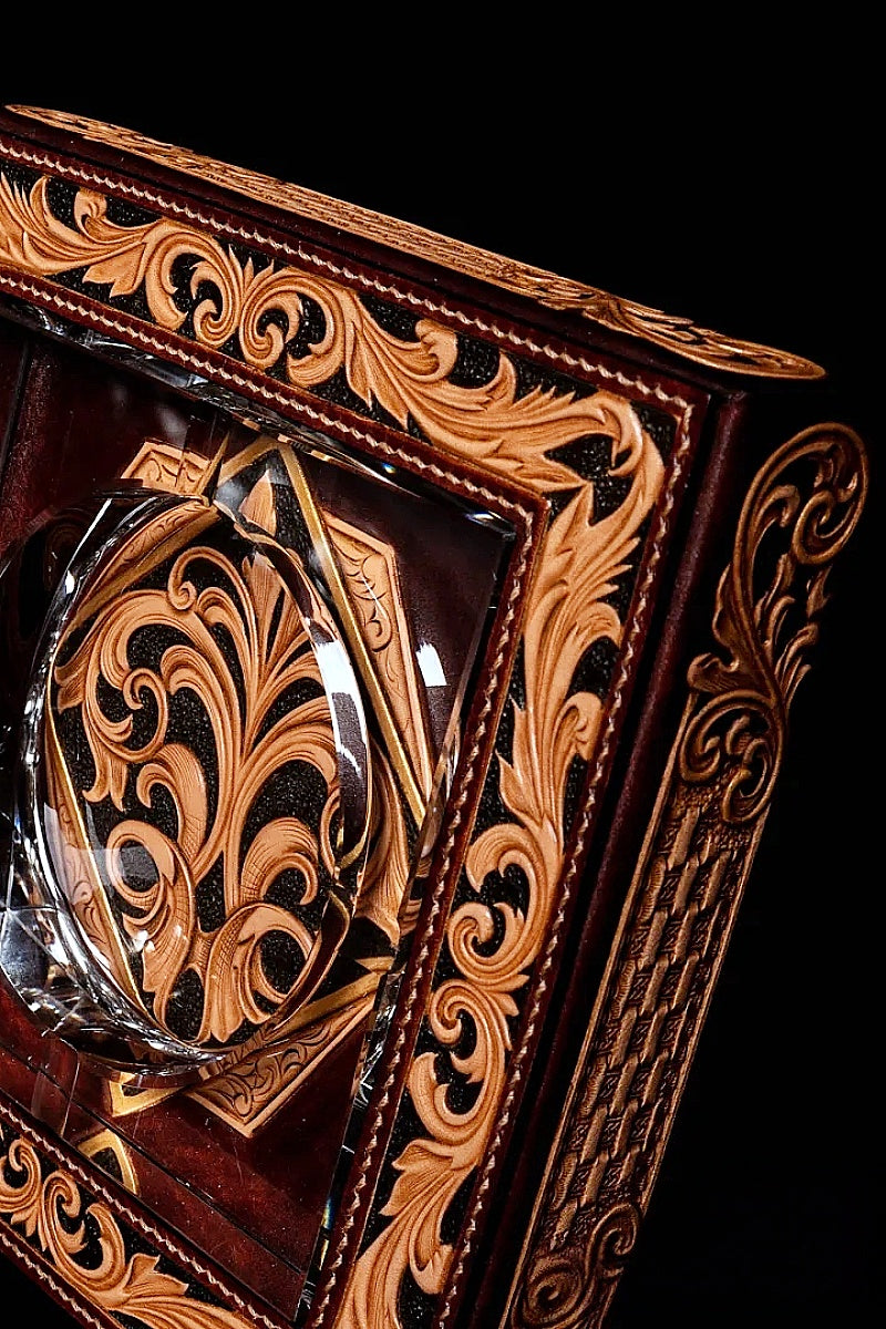 Baroque Series Vegetable-Tanned Cowhide Hand-Carved Tabletop Three-Piece Set