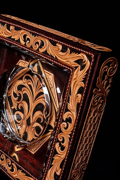 Baroque Series Vegetable-Tanned Cowhide Hand-Carved Tabletop Three-Piece Set