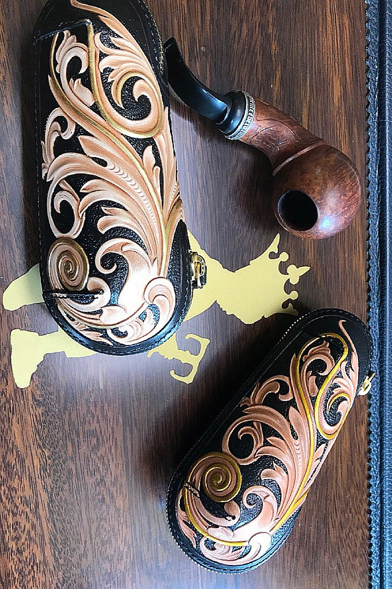 Vegetable-tanned Leather Carved Capsule Pipe Pouch