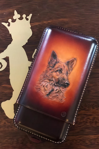 Hand-carved Cigar Case Made of Vegetable-tanned Cowhide